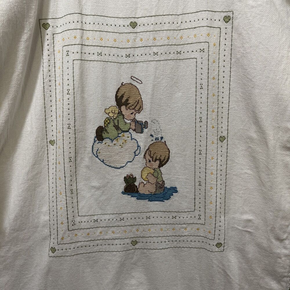 Precious Moments Cross Stitch Baby Blanket Hearts Ruffles Ribbon Eyelets
